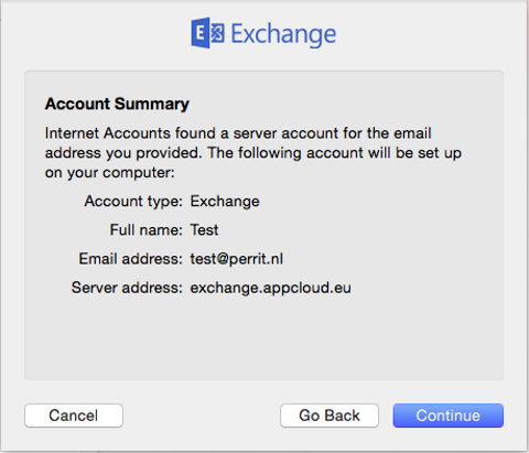 exchange mac account summary perrit